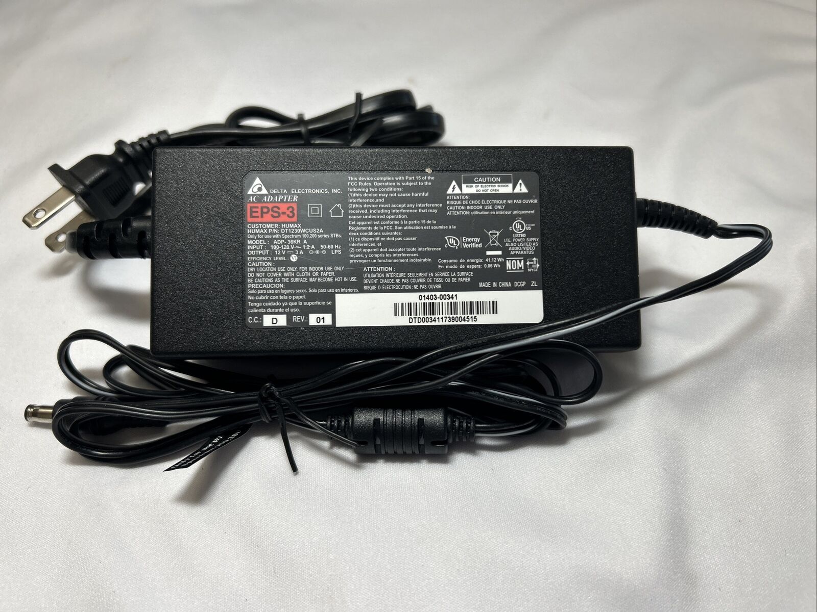 *Brand NEW*Delta Electronics 12V 3A AC Adapter ADP-36KR A 120V 60HZ ADP-36KR A Power Supply